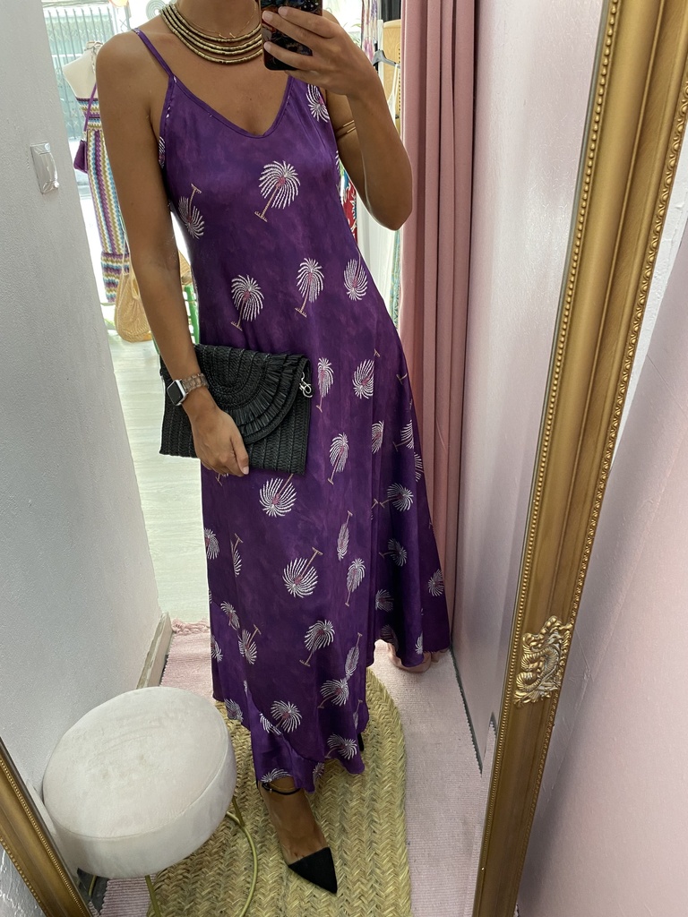 Vestido satinado palmeras